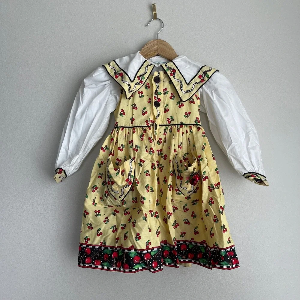 Vintage‎ Daisy Kingdom Yellow Cherry Print Button Front Dress